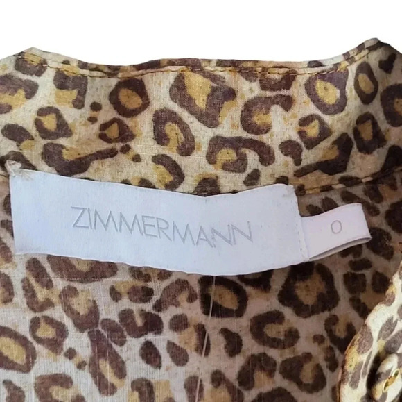 $1083 Zimmermann Button Front Empire Tiered Leopard Zebra Dress Brown Sz… - Picture 4 of 11